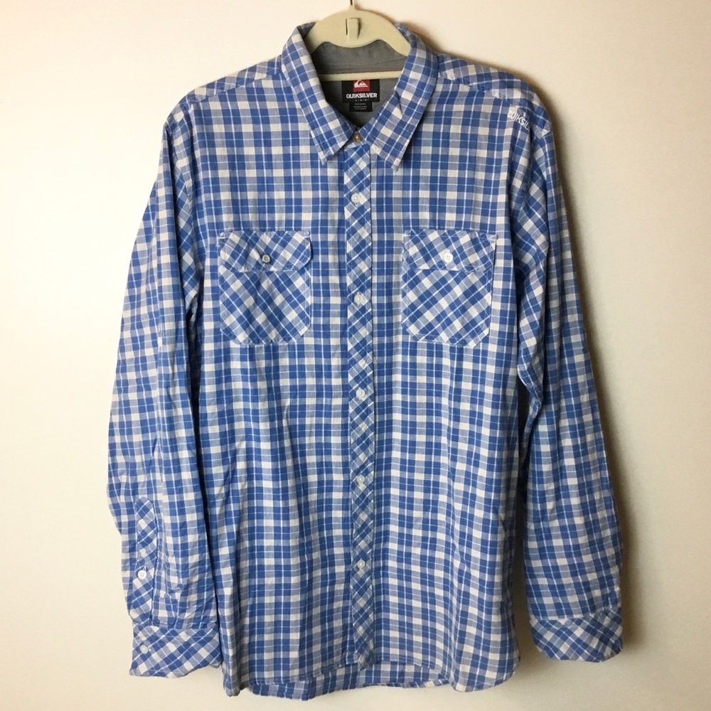 Quiksilver Blue & White Plaid Button Down - L